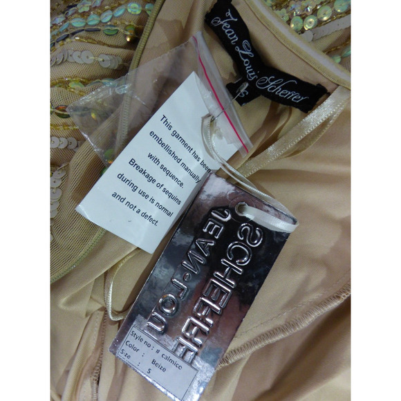 $1400 Jean Louis Scherrer Sequin Beaded Beize Mini Sheath Dress Small NEW - Picture 13 of 13